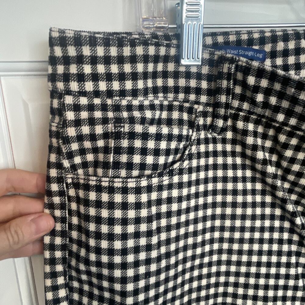 Talbots Women's High-Waist Straight-Leg Corduroy Pants Sz 16P Blk & Cream Plaid - Picture 7 of 12